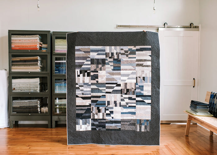 Greyscale Aerial quilt in carolyn friedlander's studio